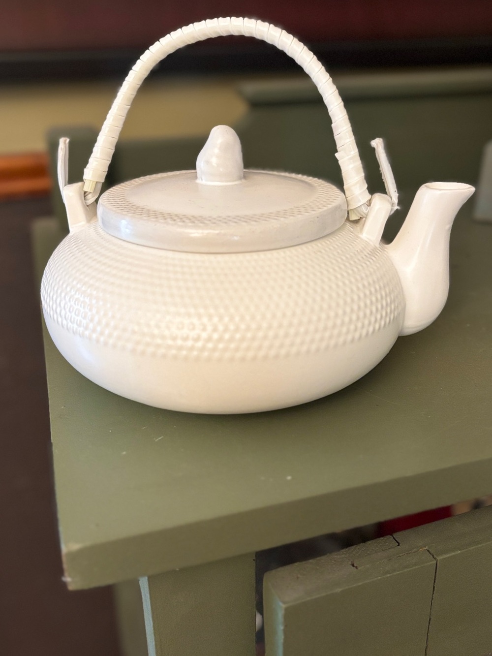 Sweet Expressions White textured Ceramic Teapot with woven handle